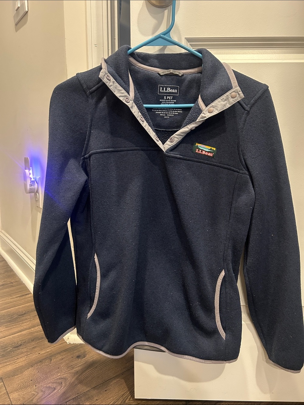 L.L. Bean Navy Fleece Snap-Front Pullover with Contrast Trim